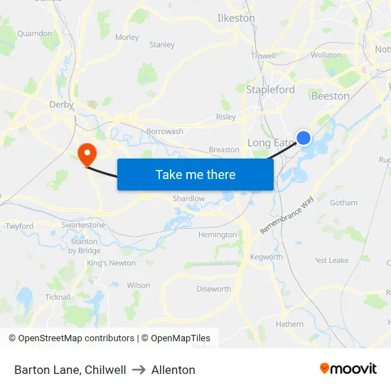 Barton Lane, Chilwell to Allenton map