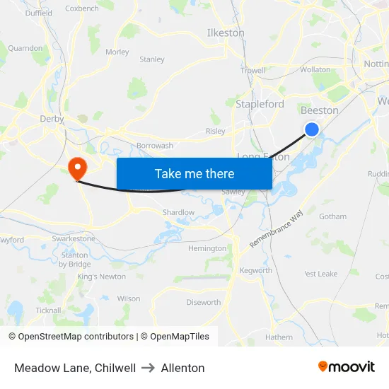 Meadow Lane, Chilwell to Allenton map
