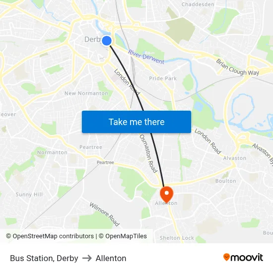 Bus Station, Derby to Allenton map