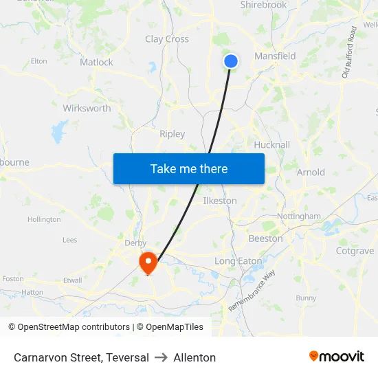 Carnarvon Street, Teversal to Allenton map