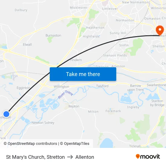 St Mary's Church, Stretton to Allenton map