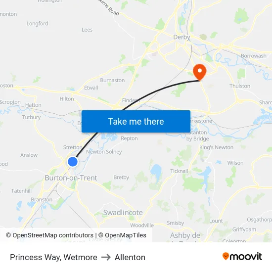Princess Way, Wetmore to Allenton map