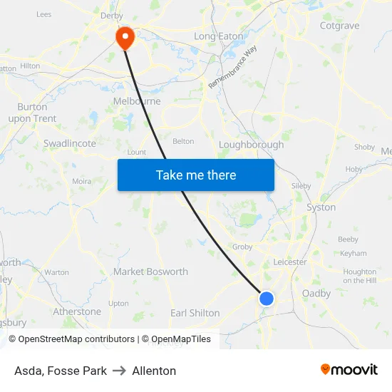 Asda, Fosse Park to Allenton map