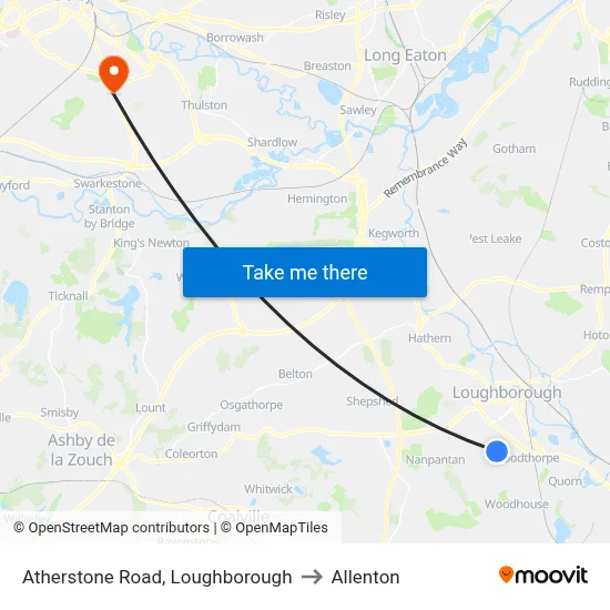 Atherstone Road, Loughborough to Allenton map
