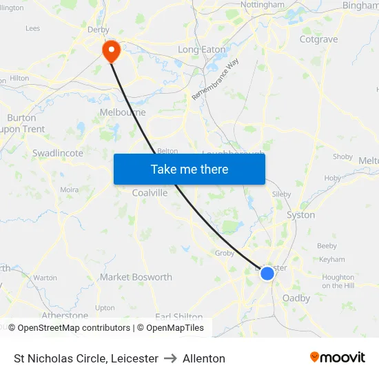 St Nicholas Circle, Leicester to Allenton map