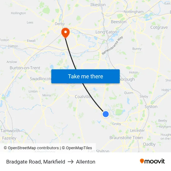 Bradgate Road, Markfield to Allenton map