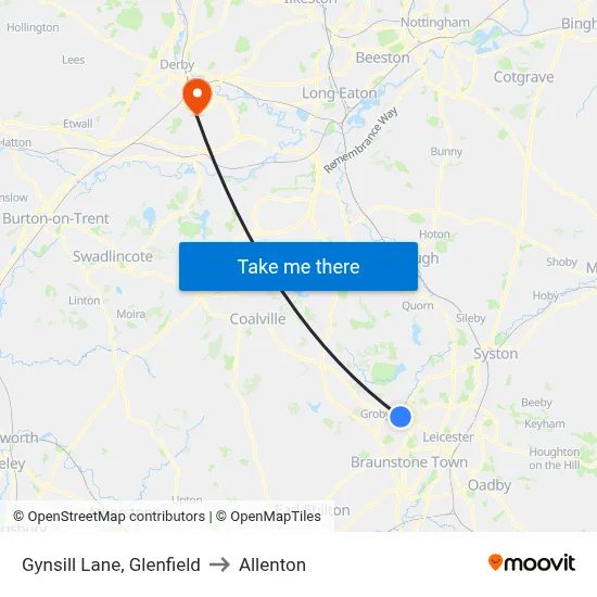 Gynsill Lane, Glenfield to Allenton map