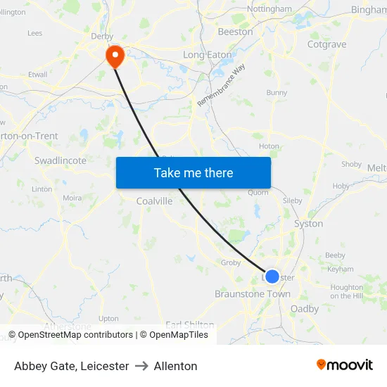 Abbey Gate, Leicester to Allenton map