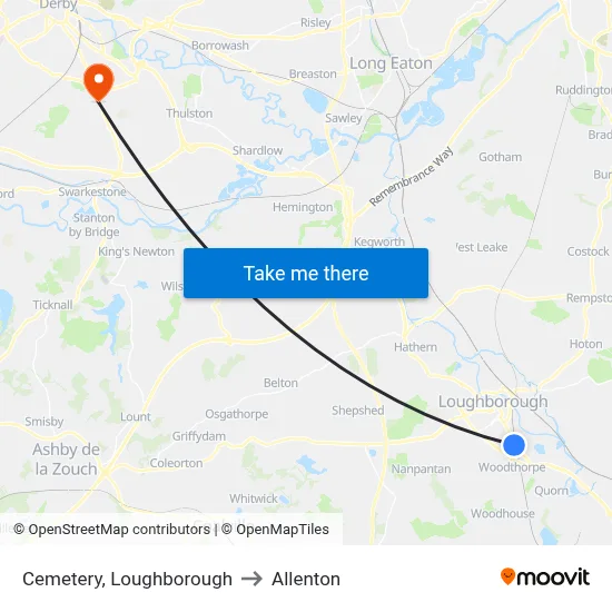 Cemetery, Loughborough to Allenton map