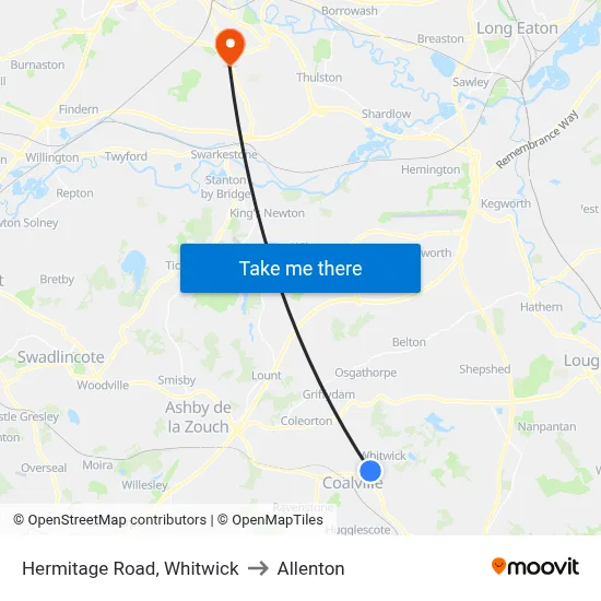 Hermitage Road, Whitwick to Allenton map