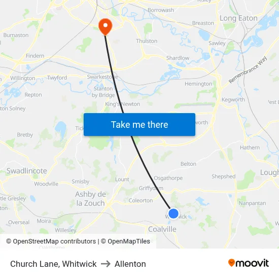 Church Lane, Whitwick to Allenton map