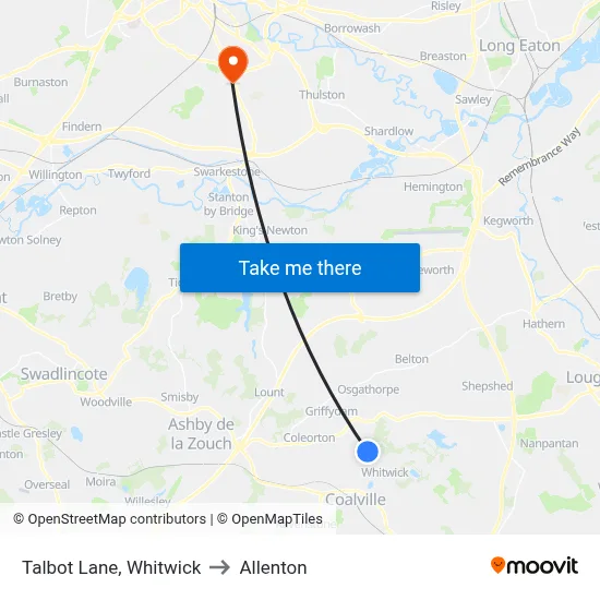 Talbot Lane, Whitwick to Allenton map