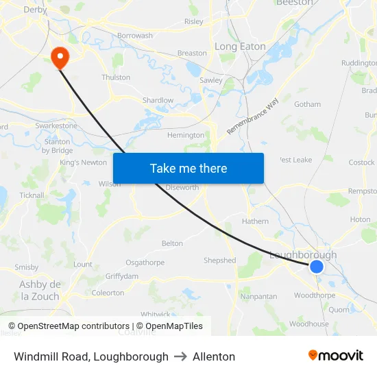 Windmill Road, Loughborough to Allenton map
