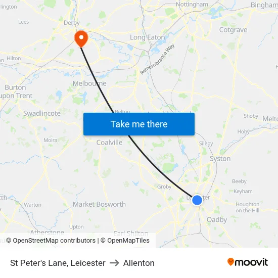 St Peter's Lane, Leicester to Allenton map