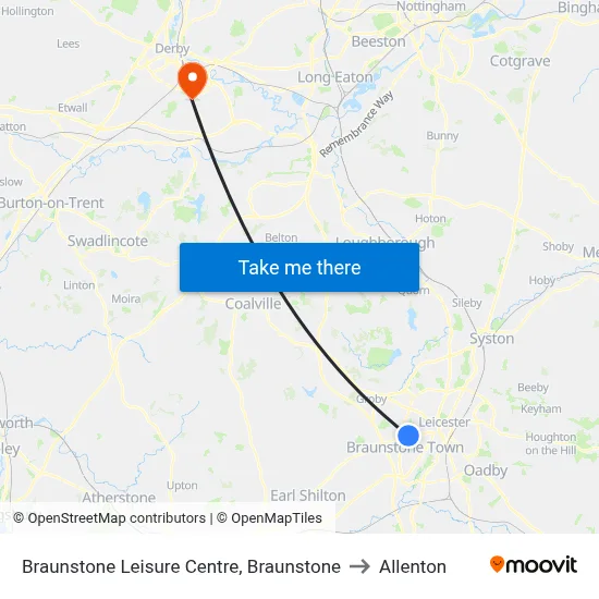Braunstone Leisure Centre, Braunstone to Allenton map