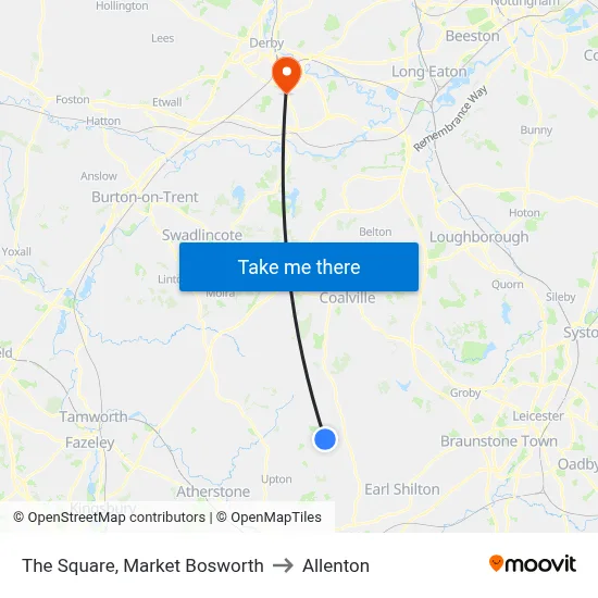 The Square, Market Bosworth to Allenton map