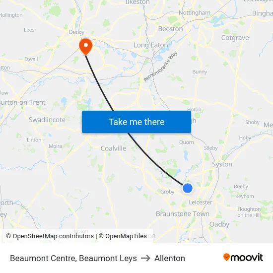 Beaumont Centre, Beaumont Leys to Allenton map