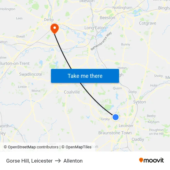 Gorse Hill, Leicester to Allenton map