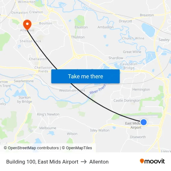 Building 100, East Mids Airport to Allenton map