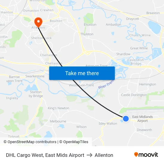 DHL Cargo West, East Mids Airport to Allenton map