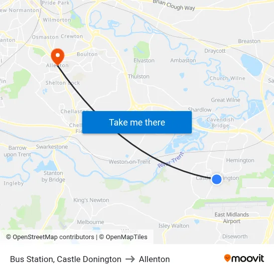 Bus Station, Castle Donington to Allenton map