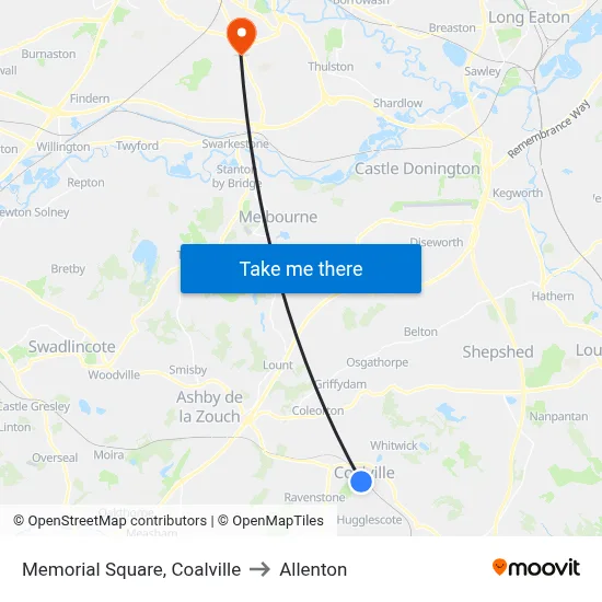 Memorial Square, Coalville to Allenton map