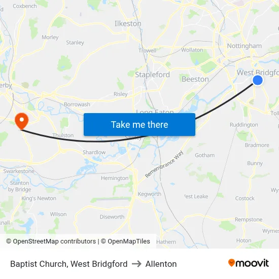 Baptist Church, West Bridgford to Allenton map