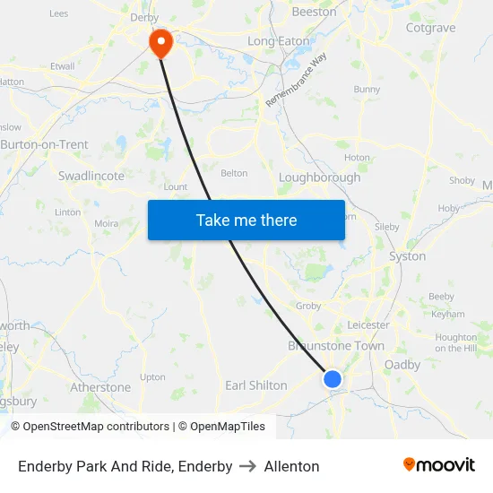 Enderby Park And Ride, Enderby to Allenton map