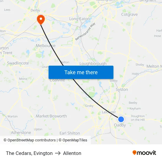 The Cedars, Evington to Allenton map