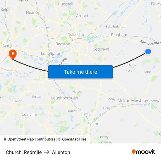 Church, Redmile to Allenton map