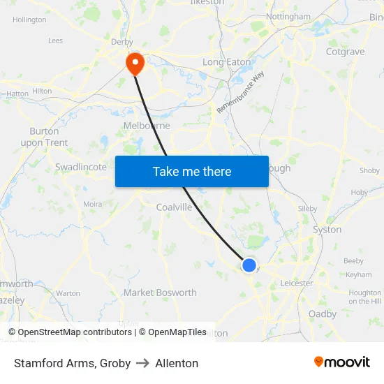 Stamford Arms, Groby to Allenton map