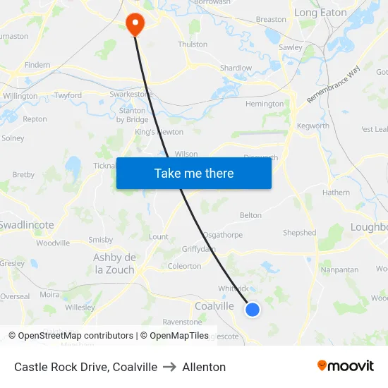 Castle Rock Drive, Coalville to Allenton map