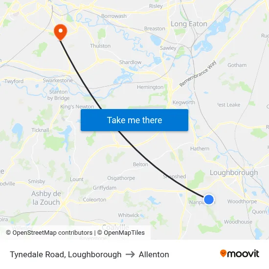 Tynedale Road, Loughborough to Allenton map