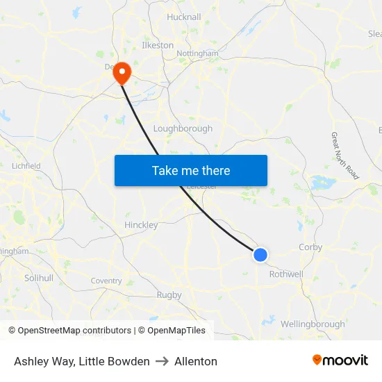 Ashley Way, Little Bowden to Allenton map