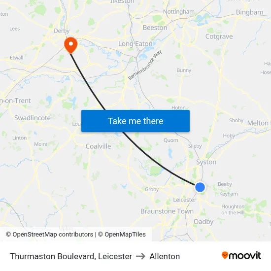 Thurmaston Boulevard, Leicester to Allenton map