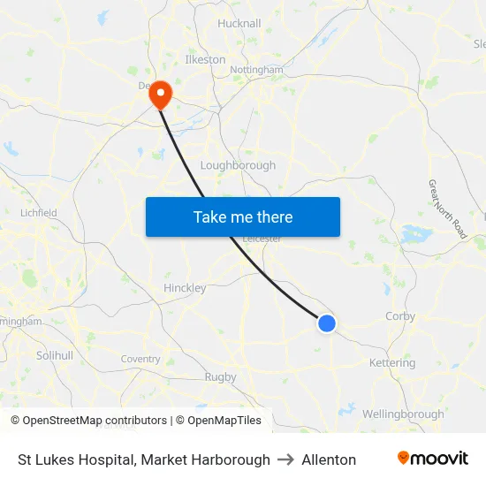 St Lukes Hospital, Market Harborough to Allenton map