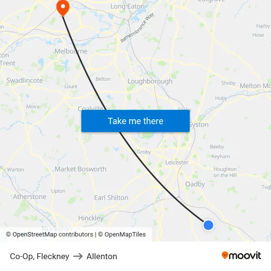 Co-Op, Fleckney to Allenton map