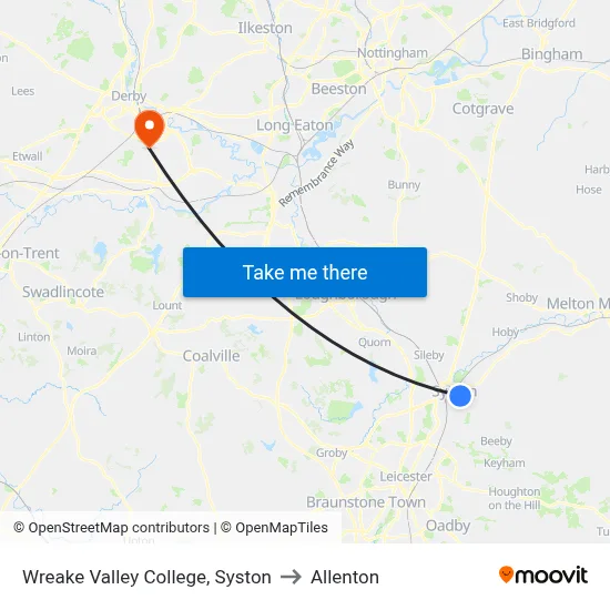 Wreake Valley College, Syston to Allenton map