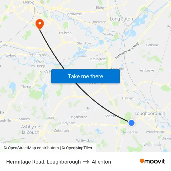 Hermitage Road, Loughborough to Allenton map
