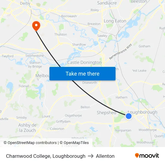 Charnwood College, Loughborough to Allenton map