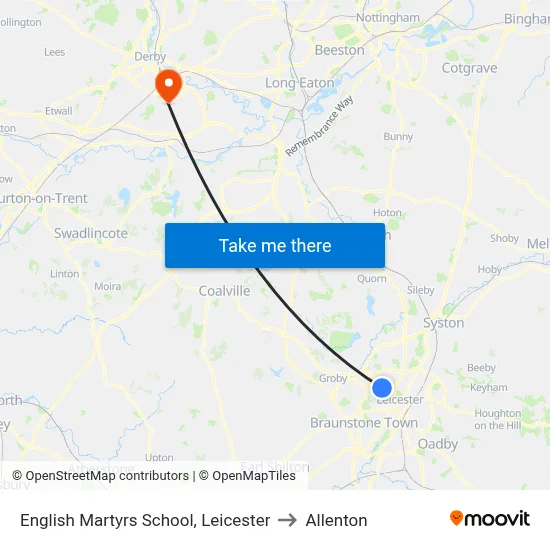 English Martyrs School, Leicester to Allenton map