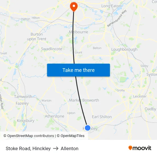 Stoke Road, Hinckley to Allenton map