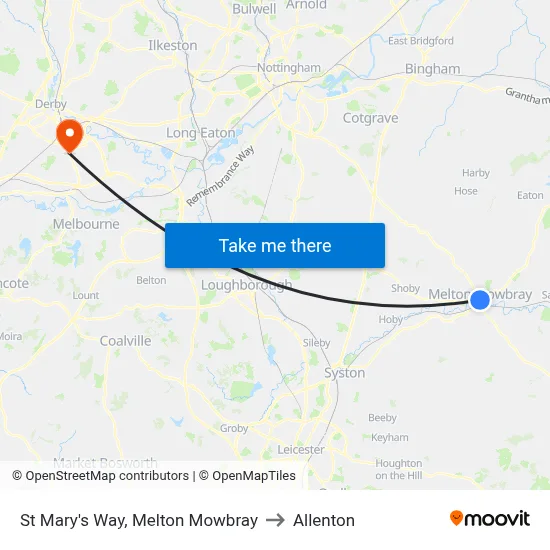 St Mary's Way, Melton Mowbray to Allenton map