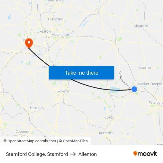 Stamford College, Stamford to Allenton map