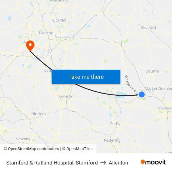 Stamford & Rutland Hospital, Stamford to Allenton map