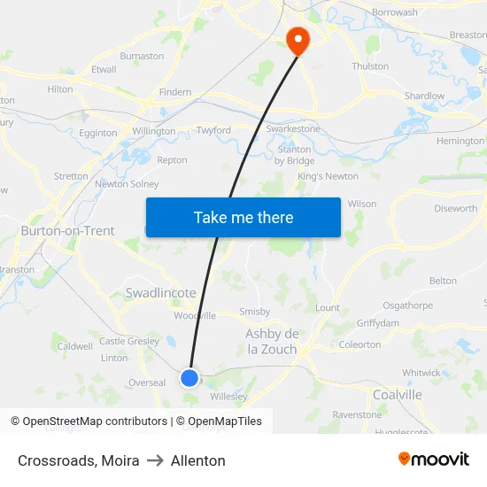 Crossroads, Moira to Allenton map
