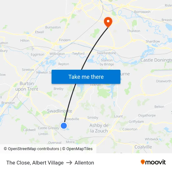 The Close, Albert Village to Allenton map