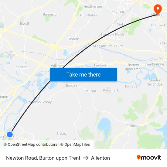 Newton Road, Burton upon Trent to Allenton map