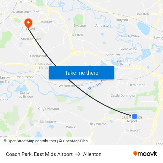 Coach Park, East Mids Airport to Allenton map