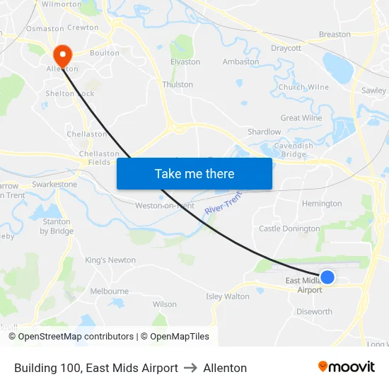Building 100, East Mids Airport to Allenton map
